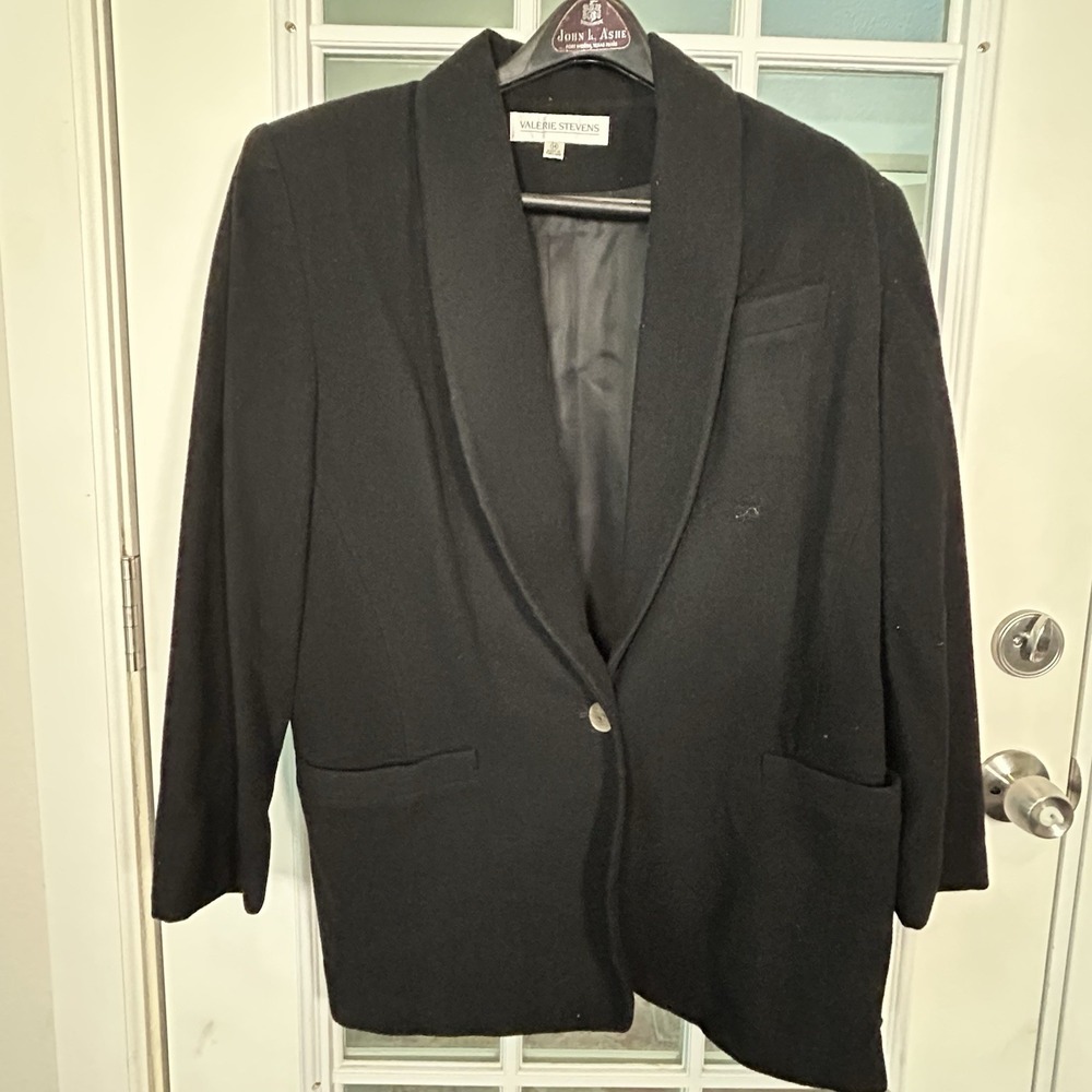 Vintage 90's Valerie Stevens Wool Cashmere One Button Shawl Collar Blazer Sz 14